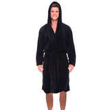 Men's Plush Nightwear Hooded Pajamas Robe Lengthened Shawl Flannel Bathrobe Home Clothes Long Sleeved Robe Soft Warm Kimono Robe-Outfit