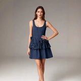 Fongt Explosion Women's Flower Temperament Sleeveless Denim Dress