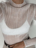 High Neck Semi Sheer Knit Top-Outfit