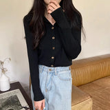 New Polo Collar Button Thread Knitted Sweater Chic French Retro Inner Long-Sleeved Cardigan-Outfit