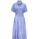 Fongt Spot 2024 New Fashion Stripe Short Sleeves Loose Medium And Long Dress-Outfit