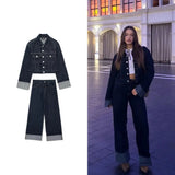 Fongt Women's INS Explosion Denim Jacket Jacket Horned Pantset