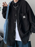 Men's Corduroy Loose Button-Down Shirt-Outfit