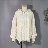 New 2021 Women's Autumn Winter Sweaters Fashionable Elegant Zipper Cardigans Hooded Oversized Vintage Tops