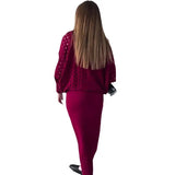Fongt 2023 New Fashion Solid Color Hollow-Out Round Collar Top Casual Knit Skirt Suit-Outfit