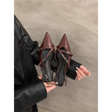 Fongt Women 2025 Spring And Summer New Retro Pointed Finger-Point Fine Heel Belt Buckle Single Shoes With Skirt Sandals