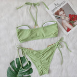 Fongt New Sexy Swimsuit Metal Accessories Hollow Bikini Solid Color Chest Strap Women's