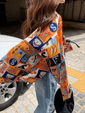 Vintage Mixed Print Long Sleeve Blouse-Outfit