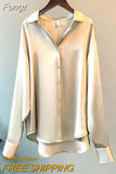 Satin Women Shirts Elegant Office Ladies Long Sleeve Fall Shirts Sold Casual Korean Loose Female Tops