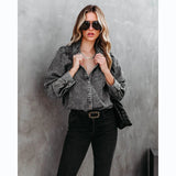 Fongt Women's Autumn And Winter Collar Casual Fashion Street Style Cowboy Shirt 657