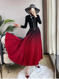 Gradient Pleated Long Skirt-Outfit