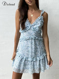 Boho Beach Dress Women Summer 2022 Floral Spaghetti Strap Sexy Ruffle Sleeveless Sundress Chiffon Sweet Party