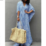 Women's Dress Fashion Beach Vacation Leopard Printed Robe Summer New Casual Elegant Loose V-Neck Split Floor-length Dresses-Outfit