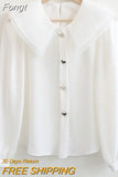 Shirts Women Korean Fashion Female Clothing Solid Double-layer Long Sleeve Chiffon Blouses Autumn Button Basic