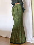 Green Lace Printed Trumpet Long Skirt-Outfit