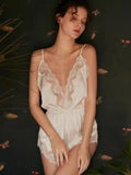 Fongt Pajamas Female Spring And Autumn French Pure Lust Lace Summer Ice Silk Thin Breast Hanging Joint Pajamas