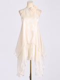 Fongt 2025 New Fashion Sweet Wind Flowers Hanging Neck Design Sleeveless Irregularity Of The Dress