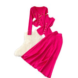 Fongt Fragrant Style Wears Women's Three-Piece Set Of Sleeveless Vest Metal Buckle Long-Sleeved Knitted Skirt