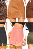 Women's Bag Hip Short Skirt High Waist Zipper Autumn Winter A-line Solid Color/Leopard Print