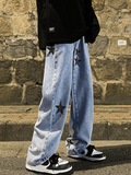 Men's Washed Vintage Star Straight Leg Jeans-Outfit