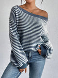 Fongt Temperament Collar Spring And Autumn Knitted Sweater Classic Stripe Bump Color Cover Casual Top