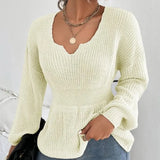 Fongt Sweater Women's Fashion V-Neck Jumper Solid Color Long Sleeve Flounces Closed Waist Women's