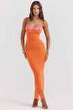 Orange Mesh Lace Patchwork Cami Maxi Dress-Outfit