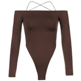 Fongt New Women's Dress Base Solid Color Sexy One-Word Shoulder Long Sleeve Backless