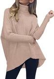 Fongt Winter Women Irregular Hem High Collar Jumper Long Sleeve Knit Sweater