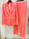 QUALITY Newest 2023 F/W Designer Suit Set Women's Single Button Velvet Blazer Flare Pants Set