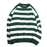 Green Striped Knitted Sweater Women Winter Pullovers Casual Oversized Sweaters Loose Harajuku Couple Sueter De