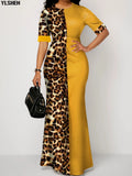Summer African Dresses for Women New Dashiki Yellow Leopard African Clothes Plus Size Print Retro Africa Bodycon Long Maxi