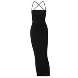 Fongt Women's Summer Sexy Hanging Neck Back Strap Slim Temperament Long Dress