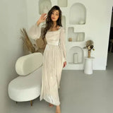 Fongt 2025 New French Vintage Collar Elegant Long-Sleeved Wrinkled Dress
