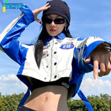 Bomber Woman Varsity Jacket American Racing Long Sleeve Jackets Hip Hop Black Vintage Women's Winter Coats Bombers