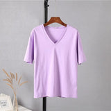 100% Cotton Summer T Shirt Women Soft Short Sleeve V Neck Female Tees Basic Kintwear Tops Harajuku Tshirt for
