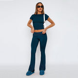 Fongt New Casual Wind Low-Rise Horn Pants Fashion Thin Solid Pants Set Women