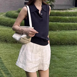 Fongt Tiansi Linen Tibetan Blue Cool Design Small Gentle Polo Collar Sleeveless Vest Topess Female Summer