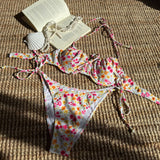 2025 New Small Fresh Floral Print Sexy Strap Bikini Split Swimsuit