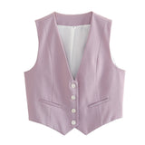 Fongt Summer New Women's Street Fashion Leisure Vest 15 Color V Collar Vest
