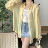 Fongt Silk Cardigan Small Loose Thin Long Sleeve Sunscreen Shirt Women's Summer Design Sense Back Open Fork Shirt
