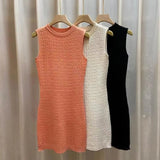 Fongt Summer New Sexy White Knitted Dress Female Korean Version Thin Waistless Sleeveless Bottom Bag