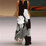 Retro Printed Digital Printing Long Collar Sleeveless Pocket Summer Sexy