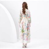 Fongt Court Dress Female Sweet Lace Lace V-Neck Buckle Long Design Print Dress