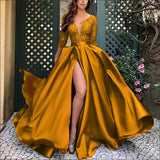 Fongt New Women's Lace Beads Big Swing Sexy Long Skirt Tail Banquet Evening