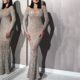Fongt 2025 New Women's Hot Long Sleeves Sexy Long Dress Party Evening