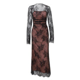 Fongt Lace Temperament Closed Waist French Dress Vest Hook Flower Long Sleeve Sling Advanced Even-Outfit