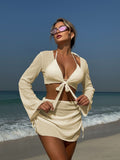 2025 New Solid Color Sexy Summer New Beach Resort In Wind Four-Piece Split