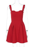 Solid Strap Flare Mini Dress-Outfit