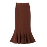 And Winter Elastic Slim Knitted Half-Body Skirt Medium-Long Korean Version High-Waisted Thin Fish Tail Buttocks A-Shaped Skirt-Outfit